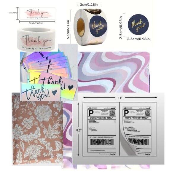 Reseller Pack- 100PolyMailers 6x9&10x13+thank you cards&stickers+8.5/11 labels - Picture 1 of 8